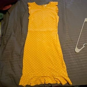 Yellow and white polka dot shift dress XS